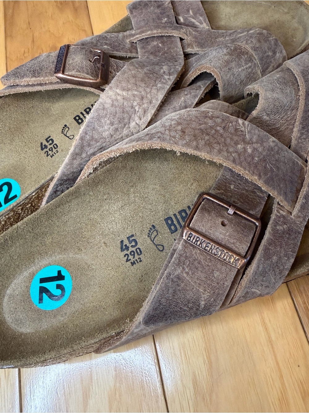 NWOT Birkenstock Lugano Oiled Leather Criss Cross Strap Slide Coastal Grandad 12 - Picture 7 of 11